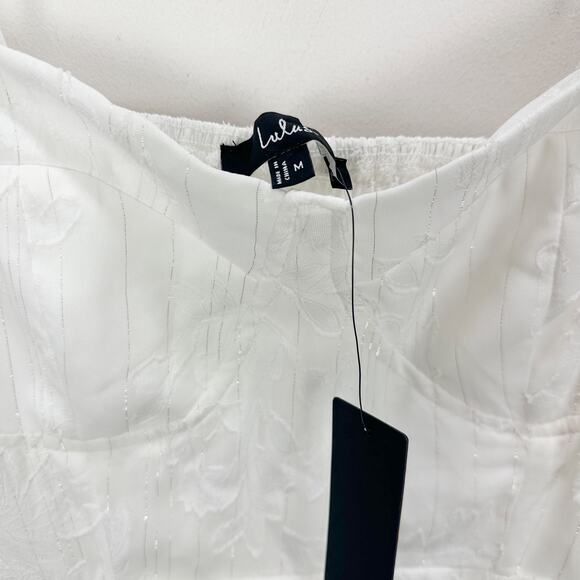 Lulus Loveliest Looks White Floral Jacquard Tie-Strap Midi Dress Medium NWT - Picture 7 of 13